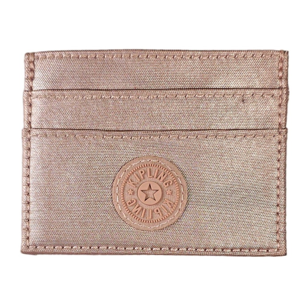 Kipling Card Pal Slim Nylon Card Case / Metallic Rose Gold Wallet